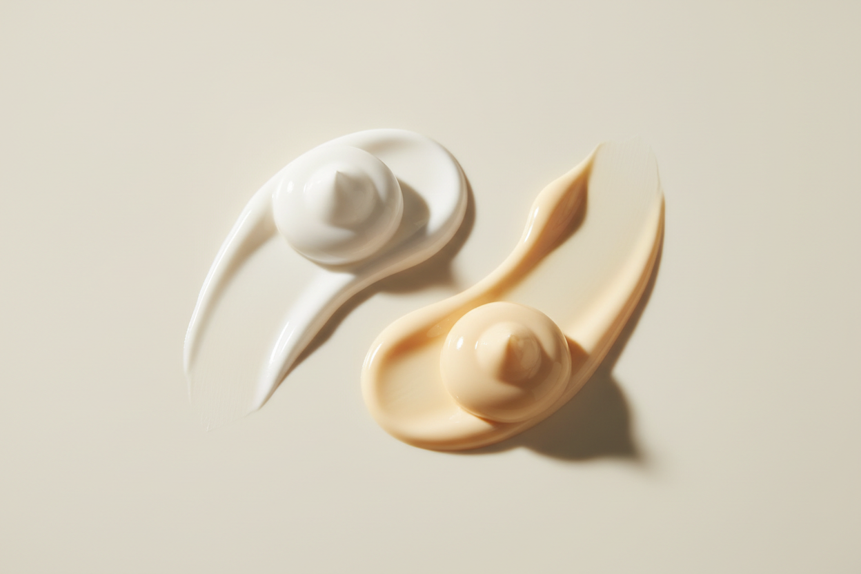 body lotion swatch on cream colored surface
